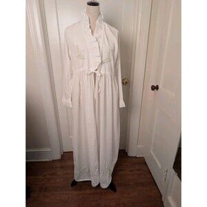 Schweitzer Linen Luxury Nightwear White Embroidered Cotton Robe - Sz Med